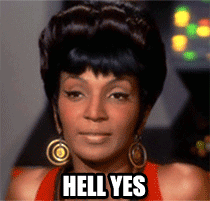 Nyota Uhura com a legenda "HELL YES".